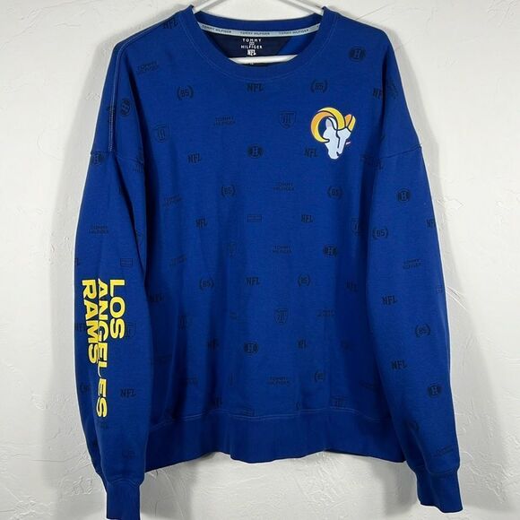 🔥🏈 LOS ANGELES RAMS x TOMMY HILFIGER Colab CREWNECK Sweatshirt Men Sz XL - EUC - Picture 1 of 9